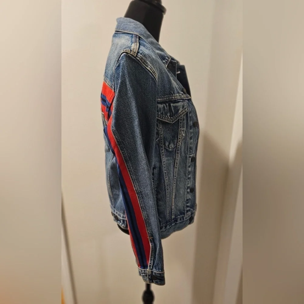 Levi’s Men’s Denim Jacket with Red and Blue Stripe Detail - Size S, NWOT